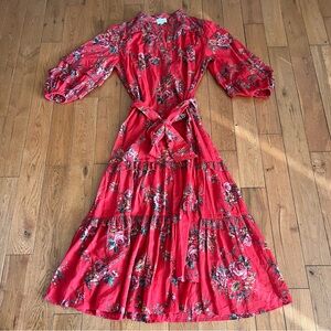 Sundays Red Floral Long Sleeve Dress